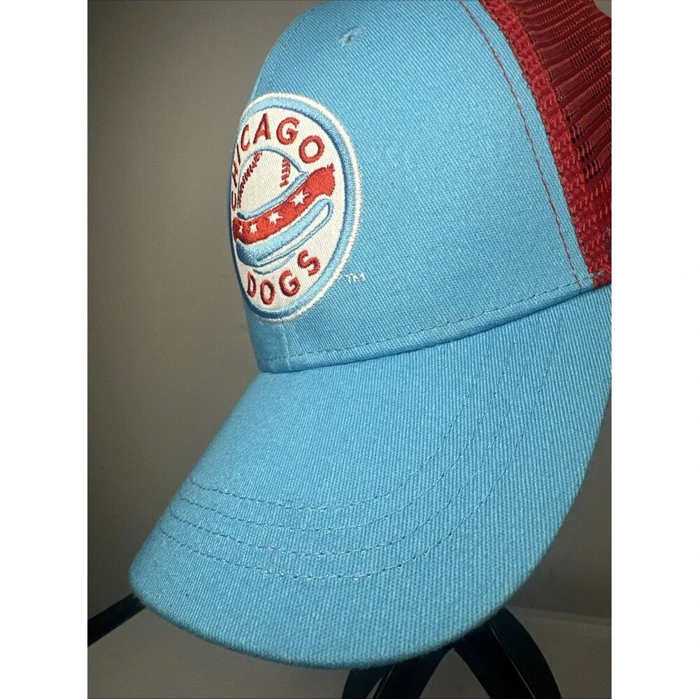 Chicago Dogs Blue & Red Mesh Back Adjustable Baseball Cap Trucker Hat Adult Size